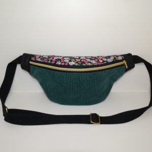Sac banane velours vert et tissus fleuri