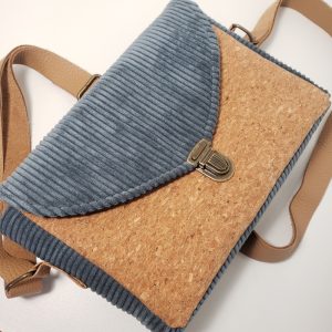 Sac en liège et velours bleu/gris