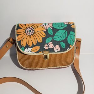 sac fleuri velours orange et rose