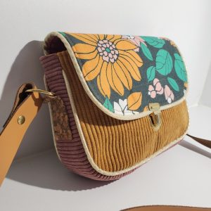 sac fleuri velours orange et rose