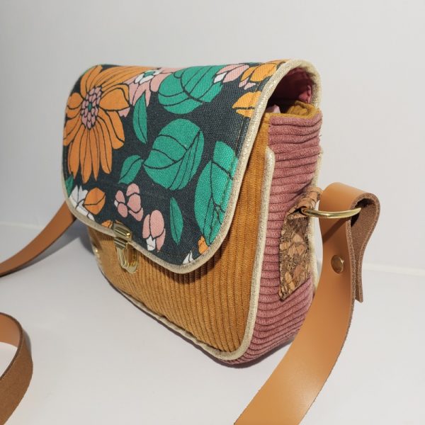 sac fleuri velours orange et rose - Image 6