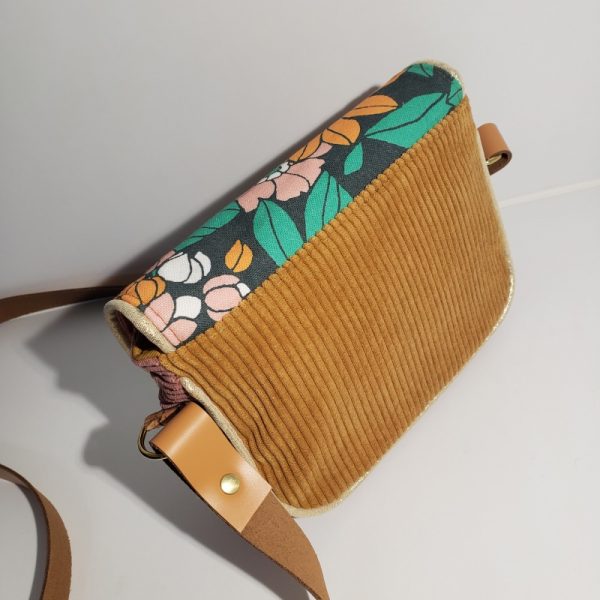 sac fleuri velours orange et rose - Image 5