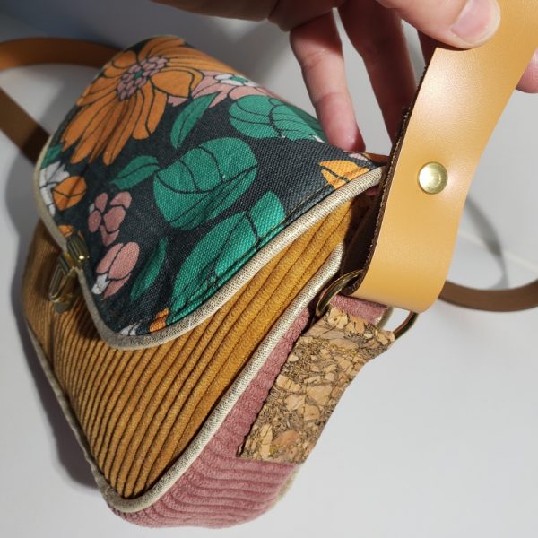 sac fleuri velours orange et rose - Image 3