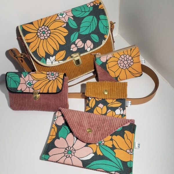 sac fleuri velours orange et rose - Image 7
