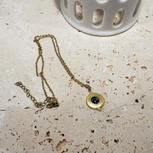 collier bleu, acier inox doré, fleur