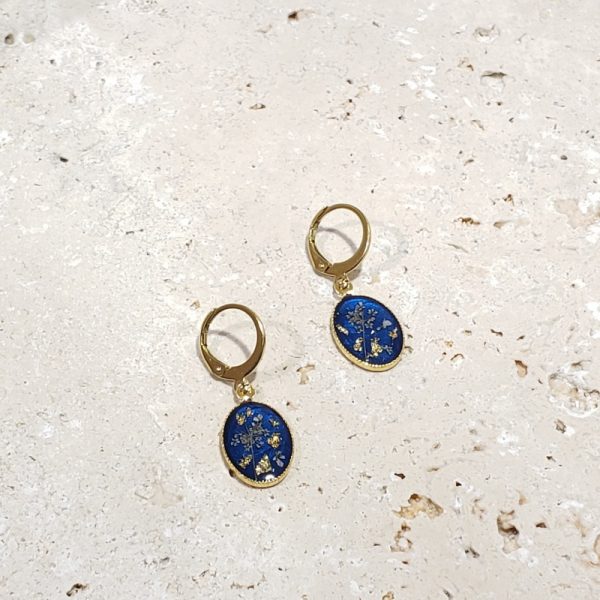 Dormeuses bleues, or, fleurs - Image 3