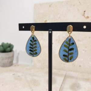 boucles d’oreilles gouttes bleues, fougère
