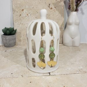 boucles d’oreilles Ginkgo vert, or
