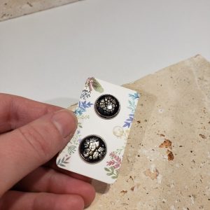 puces 12mm cuir noir et argenté