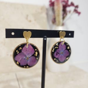 boucles cœurs, noires, hortensia
