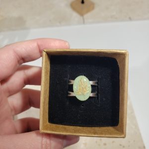 bague argenté verte, fleurs