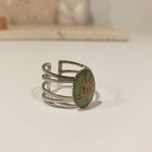 bague argenté verte, fleurs