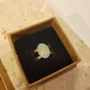 bague inox doré, bleue, fleurs