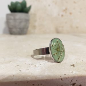 bague argenté verte, fleur