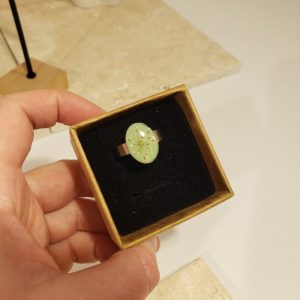 bague argenté verte, fleur