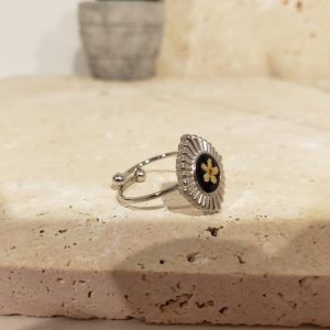 bague acier inox, fleur