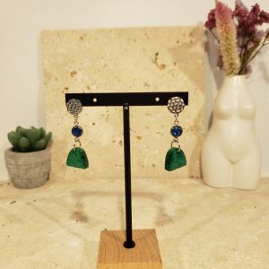 boucles acier inox, paillettes vertes et bleues
