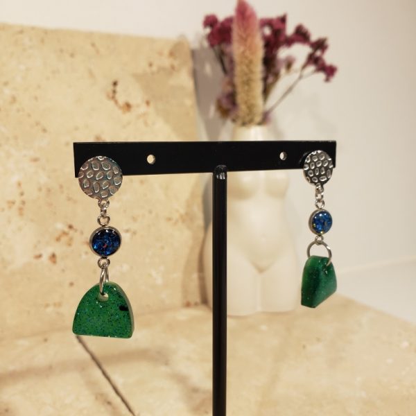 boucles acier inox, paillettes vertes et bleues - Image 3