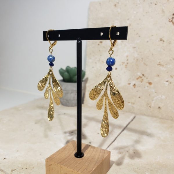 feuilles laiton, perles régalites bleues - Image 3