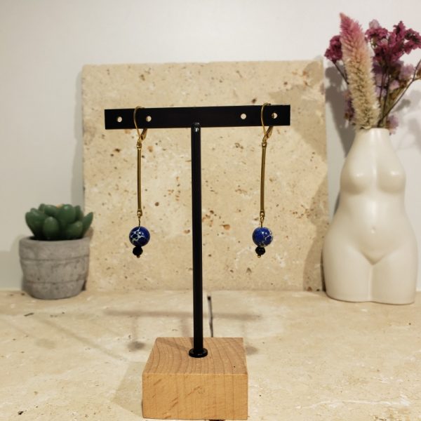 boucles tiges, perles régalites bleues