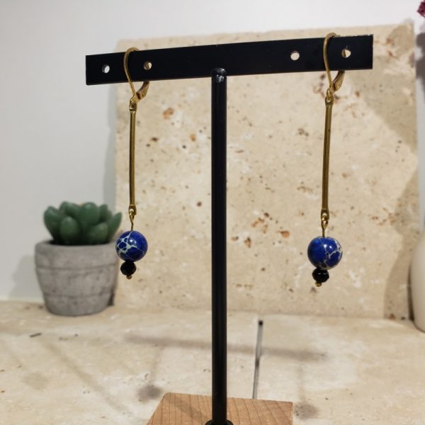 boucles tiges, perles régalites bleues - Image 4