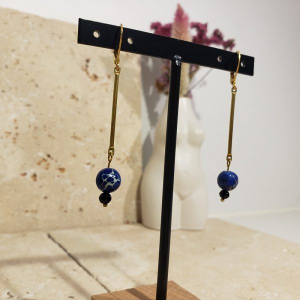 boucles tiges, perles régalites bleues - Image 3