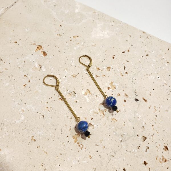 boucles tiges, perles régalites bleues - Image 2
