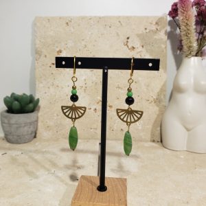 boucles d’oreilles éventails, perles vertes