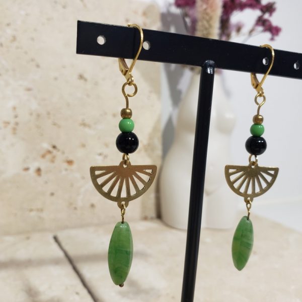 boucles d'oreilles éventails, perles vertes - Image 4