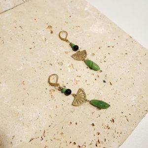 boucles d’oreilles éventails, perles vertes