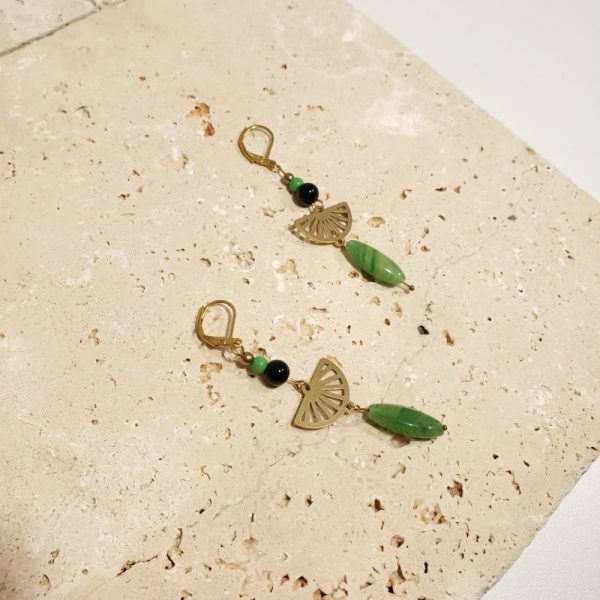 boucles d'oreilles éventails, perles vertes - Image 2