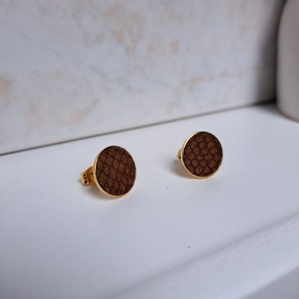 puces d'oreilles cuir marron - Image 2