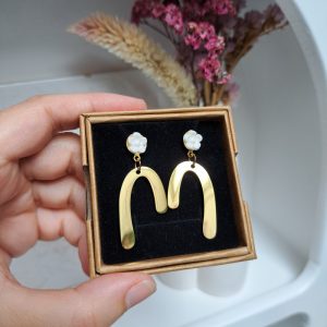 Boucles d’oreilles dorées/mini fleurs porcelaine froide