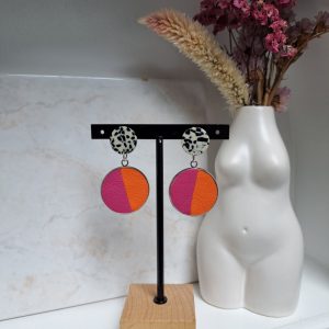 Boucles d’oreilles cuir orange et rose