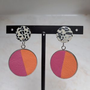 Boucles d’oreilles cuir orange et rose