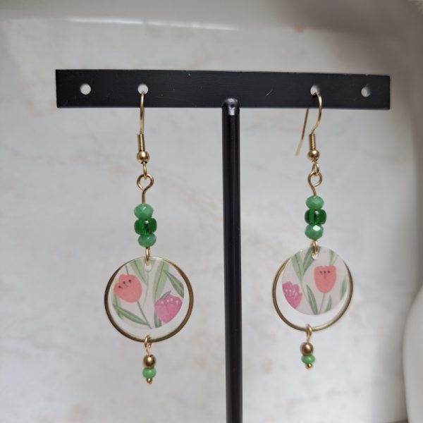 Boucles d'oreilles papier fleuri - Image 3
