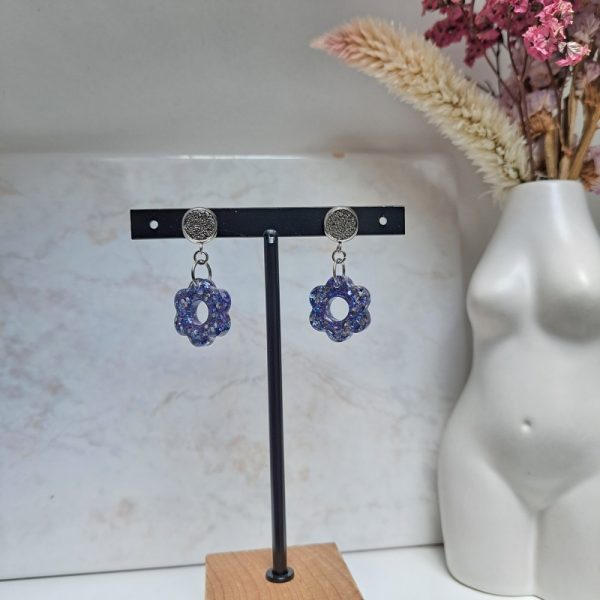 Boucles d'oreilles fleurs bleues