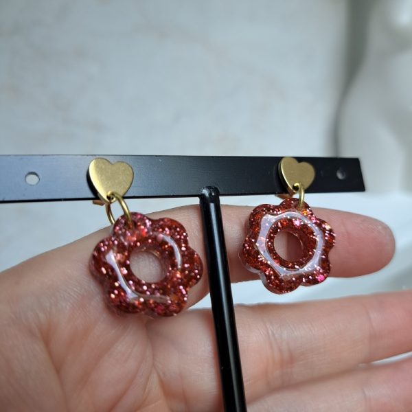 Boucles d'oreilles roses à paillettes - Image 3