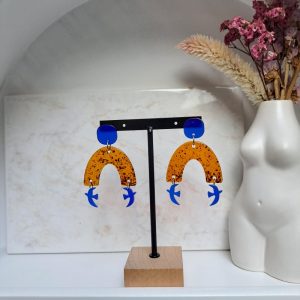 boucles d’oreilles Ambre et mini oiseaux bleus