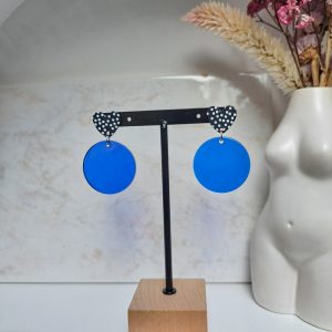 boucles d’oreilles ronds bleus et cœur noir