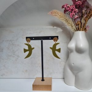 Boucles d’oreilles oiseaux kaki