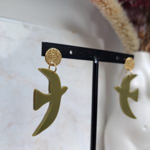 Boucles d’oreilles oiseaux kaki