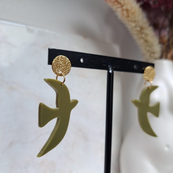 Boucles d'oreilles oiseaux kaki - Image 2