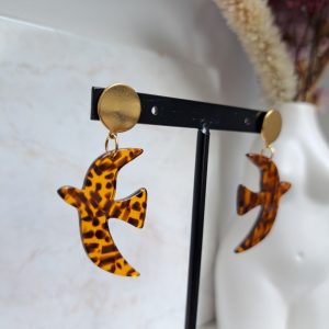Boucles d’oreilles oiseaux – terrazzo marron