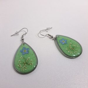 boucles d’oreilles gouttes vertes/fleurs