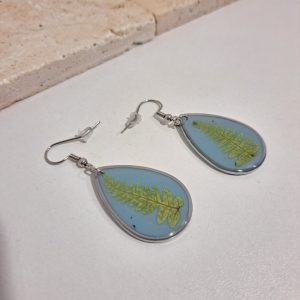Boucles d’oreilles gouttes bleues/fleuilles
