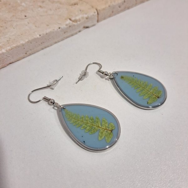 Boucles d'oreilles gouttes bleues/fleuilles - Image 2
