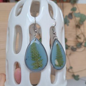 Boucles d’oreilles gouttes bleues/fleuilles