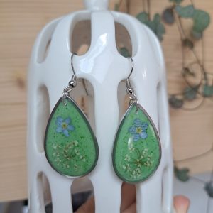 boucles d’oreilles gouttes vertes/fleurs
