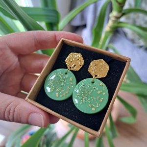 Boucles d’oreilles vertes/fleurs